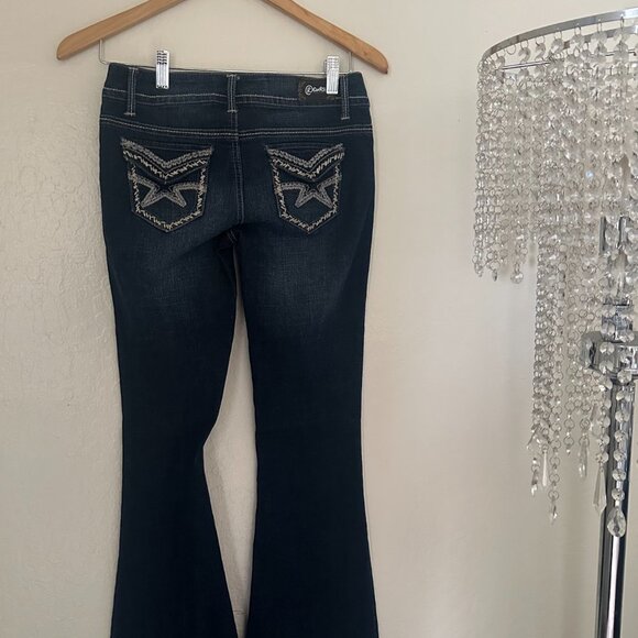 Rewash Women's Denim Dark Wash Embroidery Pockets Bootcut Leg Size 1 - Picture 11 of 16